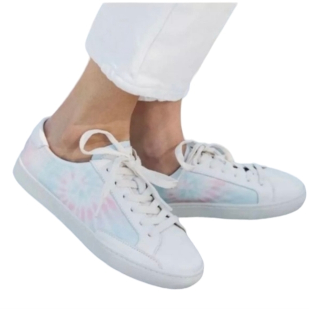Soludos Women's Ibiza‎ Classic Tie Dye Sneakers Size 8.5 White Blue Pink Leather